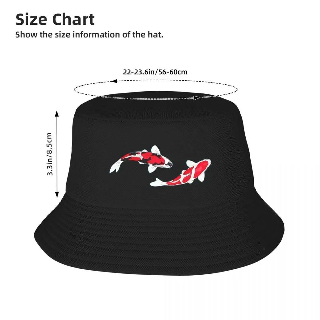 2025 New HatKoi Fish Kuhaku Showa Sanke Koi Fish Design Black Background Bucket Hat New In The Hat Men's Caps Women's