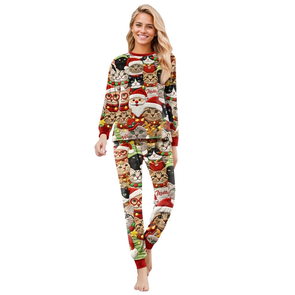Matching Family Christmas Print Flannel Homewear Set Long-Sleeve Top And Pants