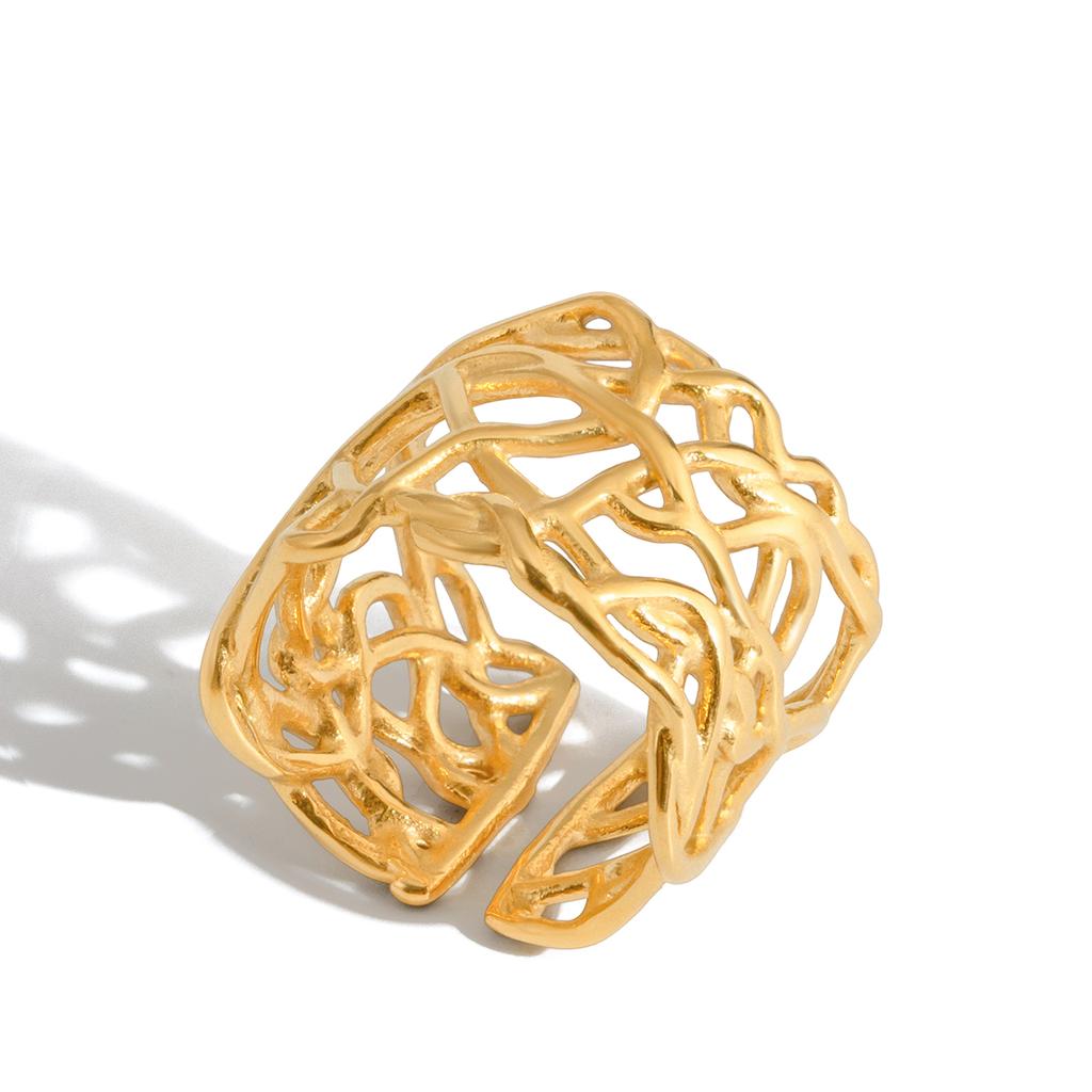 New Openwork Lace Adjustable Opening Ring Metal 18 K Plated Statement Trendy Jewelry Bagues Pour Femme Gift