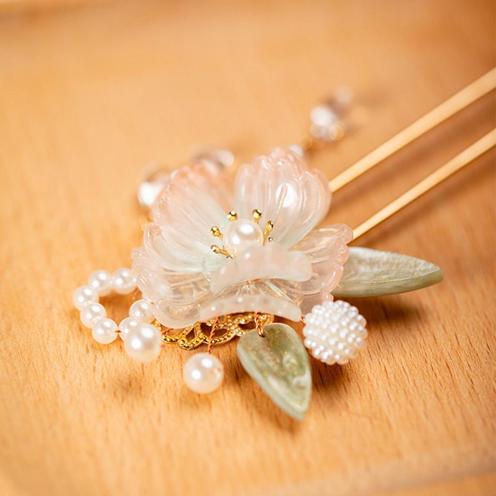 U Shaped Hair Sticks Forks White Pink Flower Designs Pearls Hair Clips New Chinese Style Hair Jewelry for Women and Girls