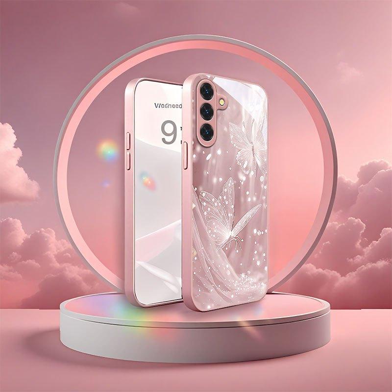 Dreamy Butterfly Pattern Electroplated Glass Phone Case,suitable for Samsung S26 Ultra/S25/S24/S23/S22/S21/S20 and other models.