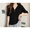 2026 New V-neck Casual Long-sleeve Loose Slimming Flattering Versatile Solid Color Zipper Women's Top