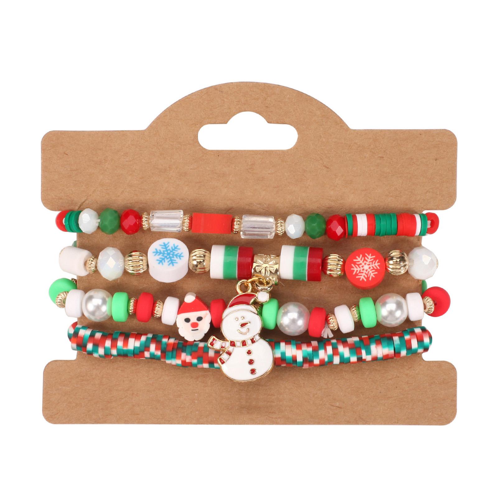 

Набор из 4 шт./компл. Рождественские браслеты из бисера и кристаллов, красная веревка, подвеска в виде рождественской елки, Санта-Клауса, оленя, снежинки, регулируемый браслет