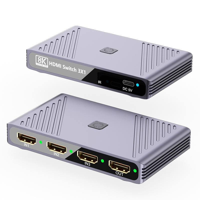 

Q803 8K HDMI 3-in-1-out Switch Converter with USB-C 5V Port for TV/Monitor/Camera As Shown A