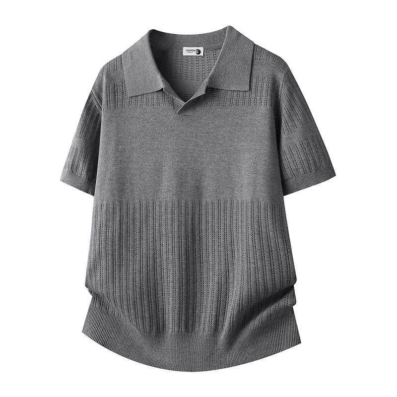 Lapel Ice Silk Short-sleeved Polo Shirt Knitted Short-sleeved Polo Shirt T-shirt Men's Casual Loose Shirt Top