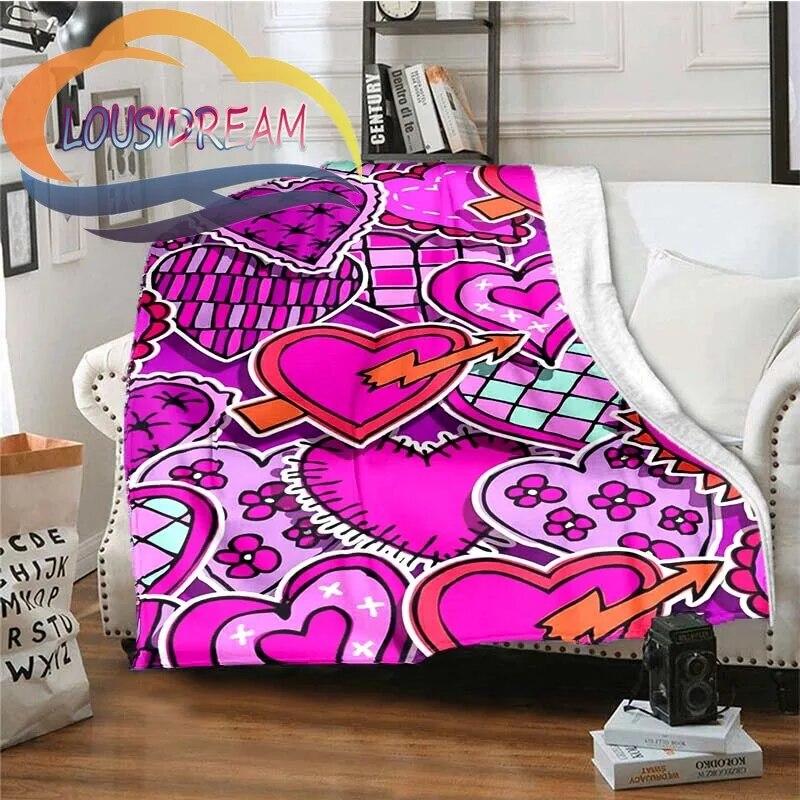 Love-miss You-gift for Girlfriend Fluffy Blanket Flannel Warmth Soft Plush Sofa I Love You Heart Pattern Blanket Tourist