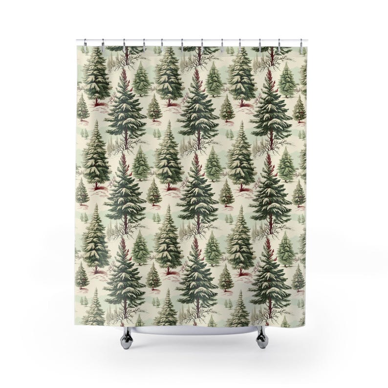 

Christmas Tree Snowy Mountain Shower Curtain With Winter Forest Pattern, Waterproof Holiday Bathroom Decor For Xmas Season W60H190(CM)-1 Pcs