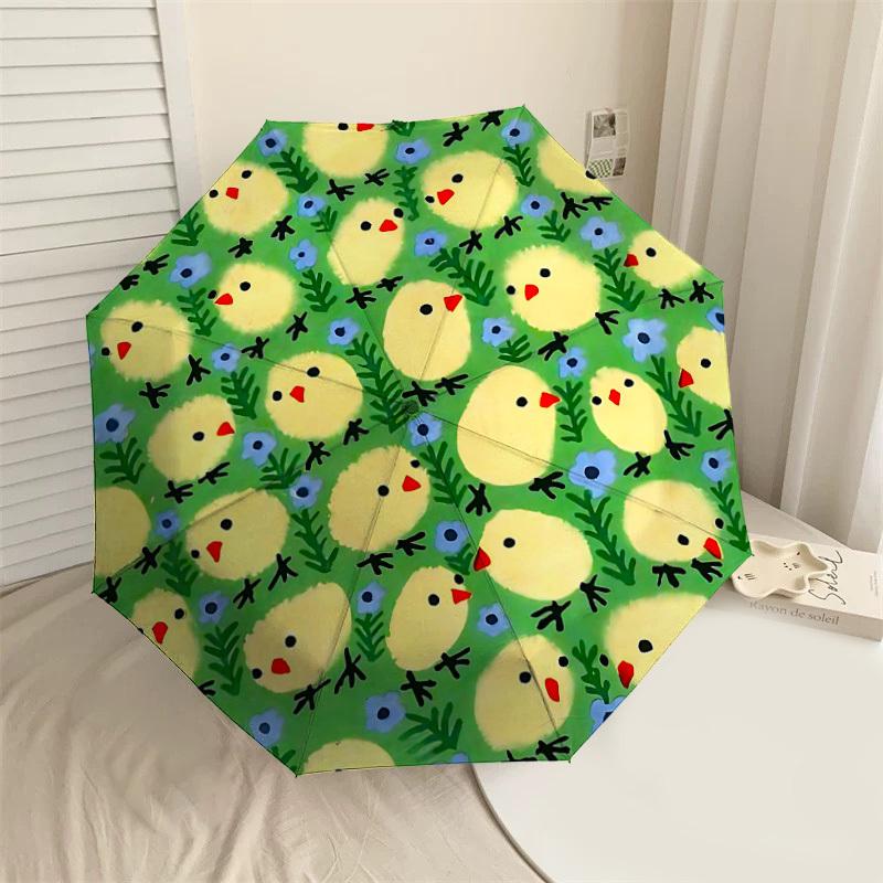 

1PC chicks flowers Umbrella-8-Rib Reinforced Portable Folding Travel Suitable for All Seasons Outdoor Daily Use Is an Ideal Choice -F330