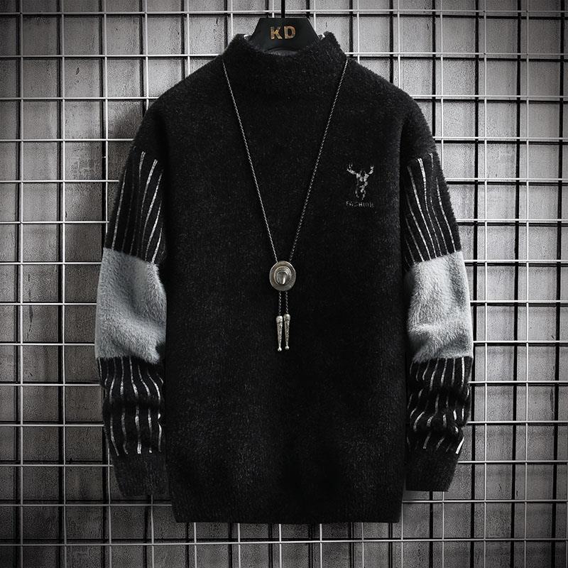 

Звуковое смешение взрыв, бесплатная доставка, зимний новый свитер мужской вязаный свитер повседневный свободный тренд универсальный удобный полу-водолазка в 185 чёрный