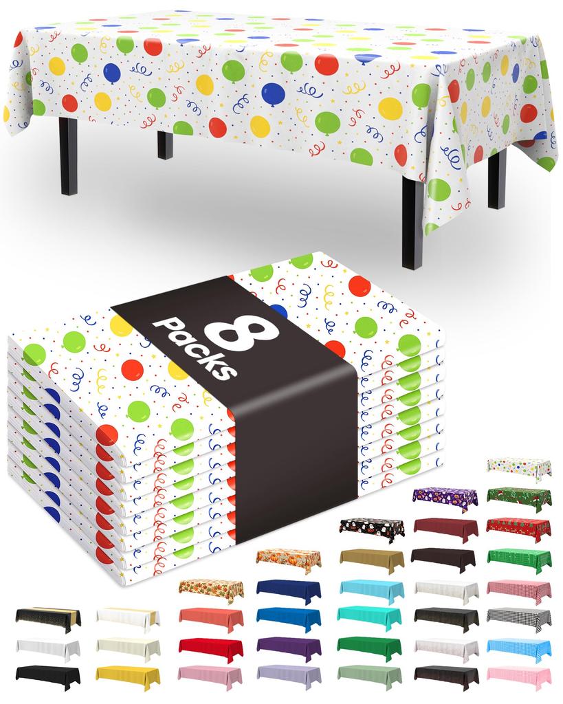 Pureegg Plastic Table Cloth Disposable 8 Pack, 54 x 108 Inch Table Cloths, Graduation Decorations Class of 2025, Graduation Party Tablecloths,