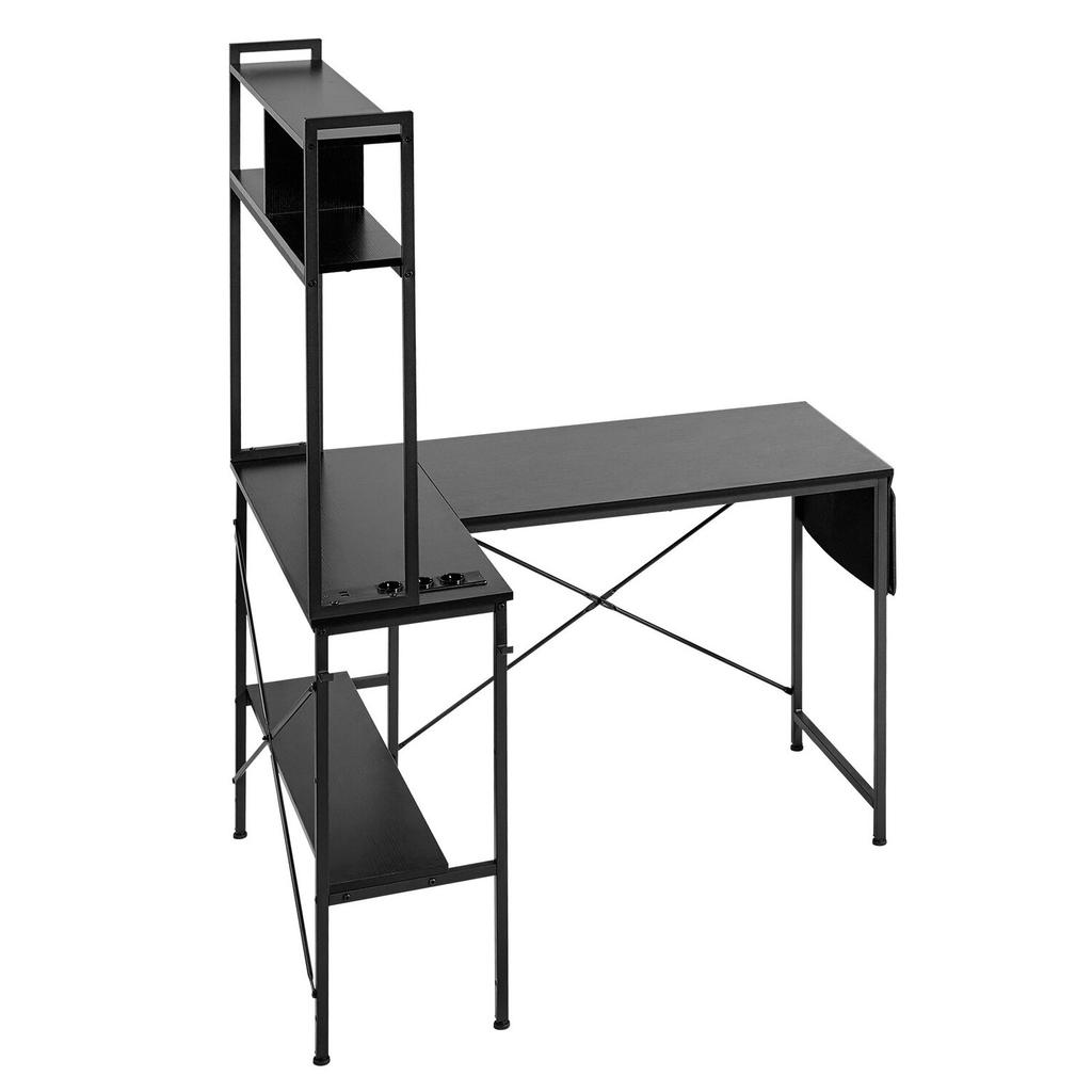 L-Shaped Gaming Desk with LED Lights, 1.2m Reversible Corner Computer Desk with Monitor Stand, Power Outlets, Movable CPU Stand & Shelf, Modern
