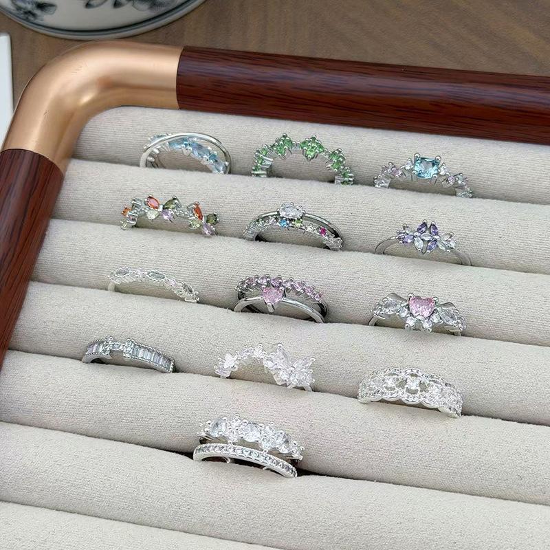 Light Luxury High-End Full Diamond Inlaid Zircon Stacked Wearing Super Flash Super Fairy Row Diamond Opening Ring Niche Design Exquisite Ring