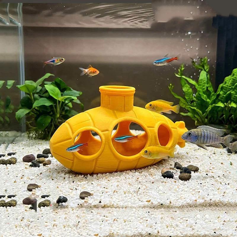 3D Printed Submarine Shaped Aquarium Ornaments For Fish Tank Landscaping Small Fish Hiding And Table Decor