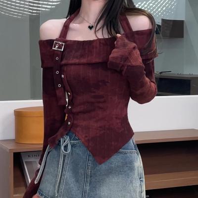Blusa Dolce Design Primavera Scollo a Barca Tie Dye Manica Lunga Vestibilità Aderente Modellante Vita