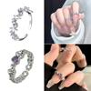 2 Pieces Adjustable Rings Purple Rhinestone Engagement Rings Y2K Rings Aesthetic Jewelry Alloy Material Gift for Women