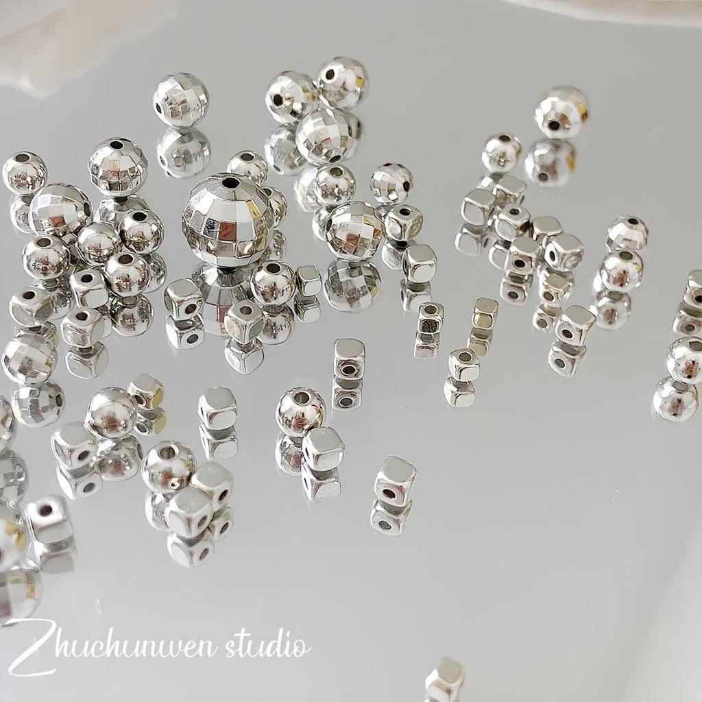 20 Acrylic Silver Square-Round Spacer Beads for DIY Beading and Accessories
