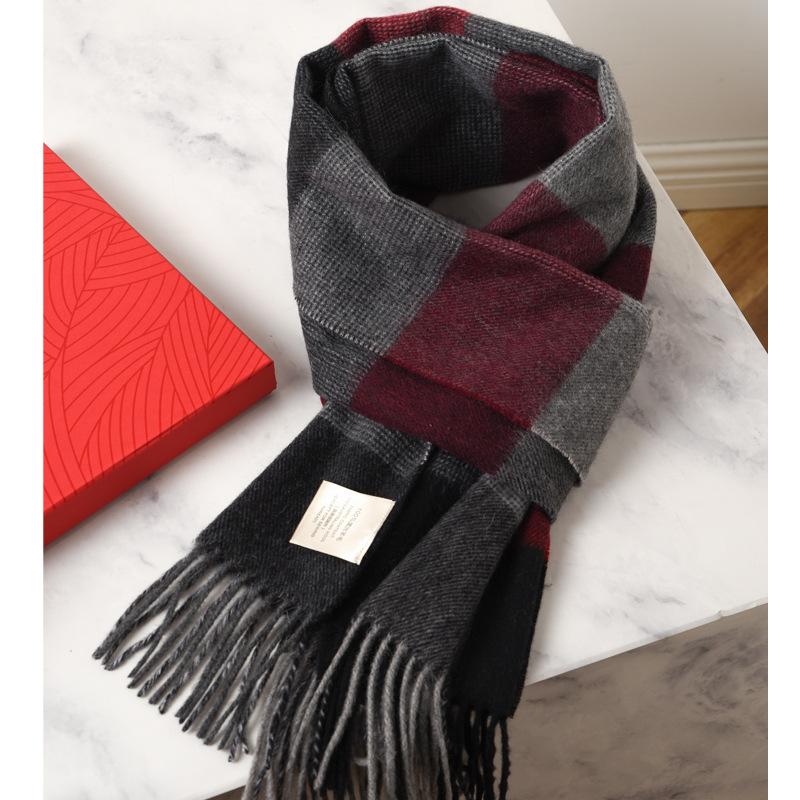 100 pure wool scarves for men and women, winter high-end new plaid scarves, gifts for couples