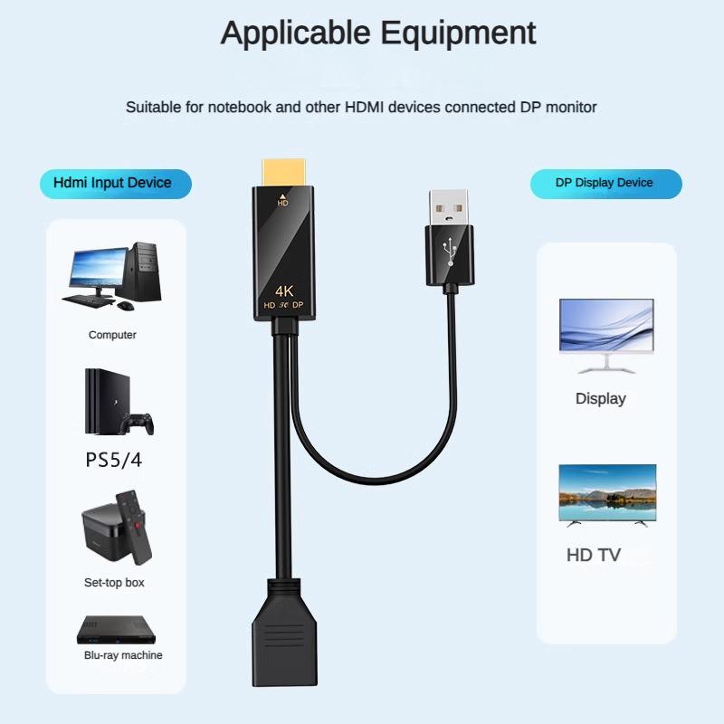 HDMI-Compatible To DisplayPort Cable 4K@60Hz 2K@120Hz HDMI-Compatible Source To DP Display Monitor Cable for PC Laptop PS5 Xbox