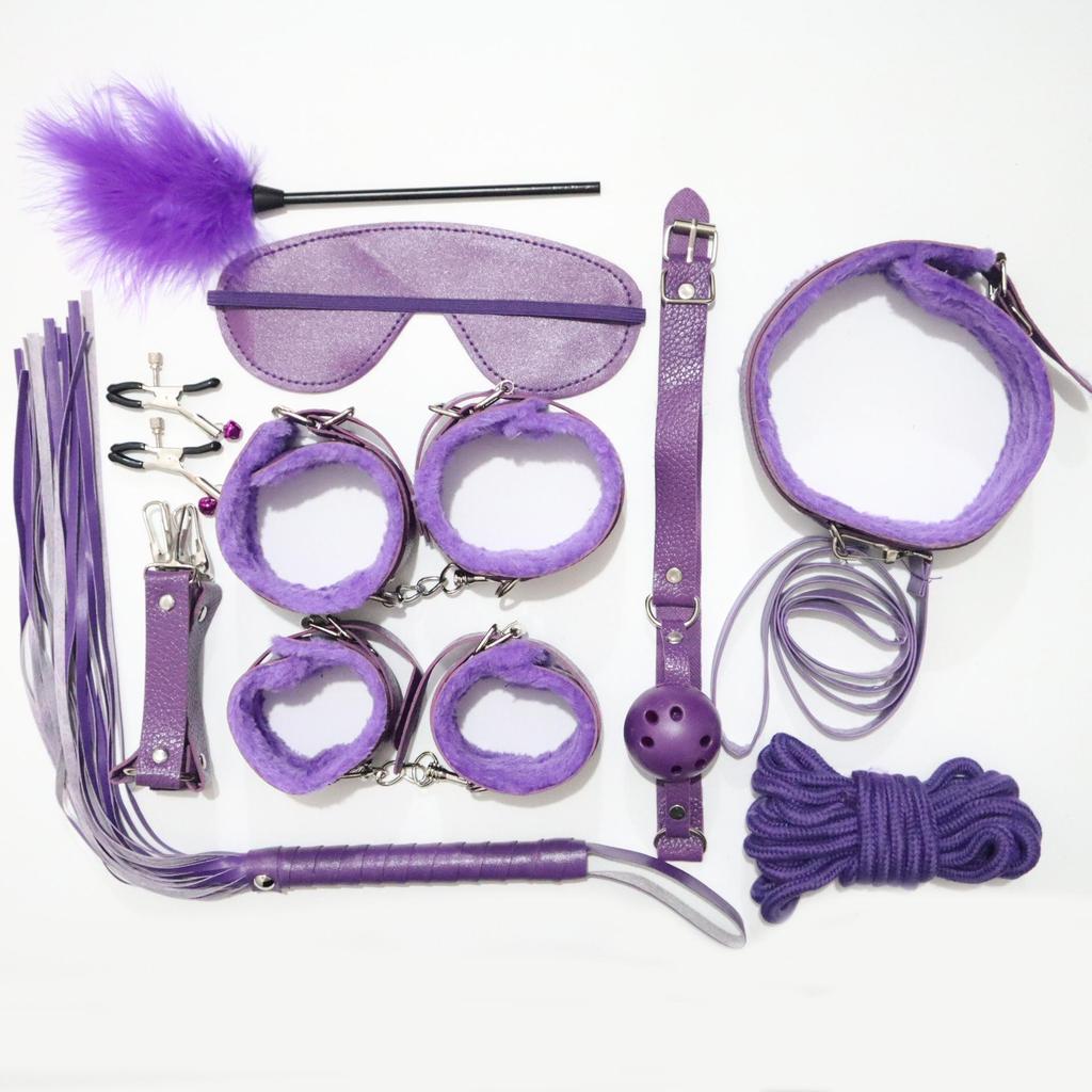 10-Piece Leather Bondage Set: Handcuffs, Collar & More for Couples