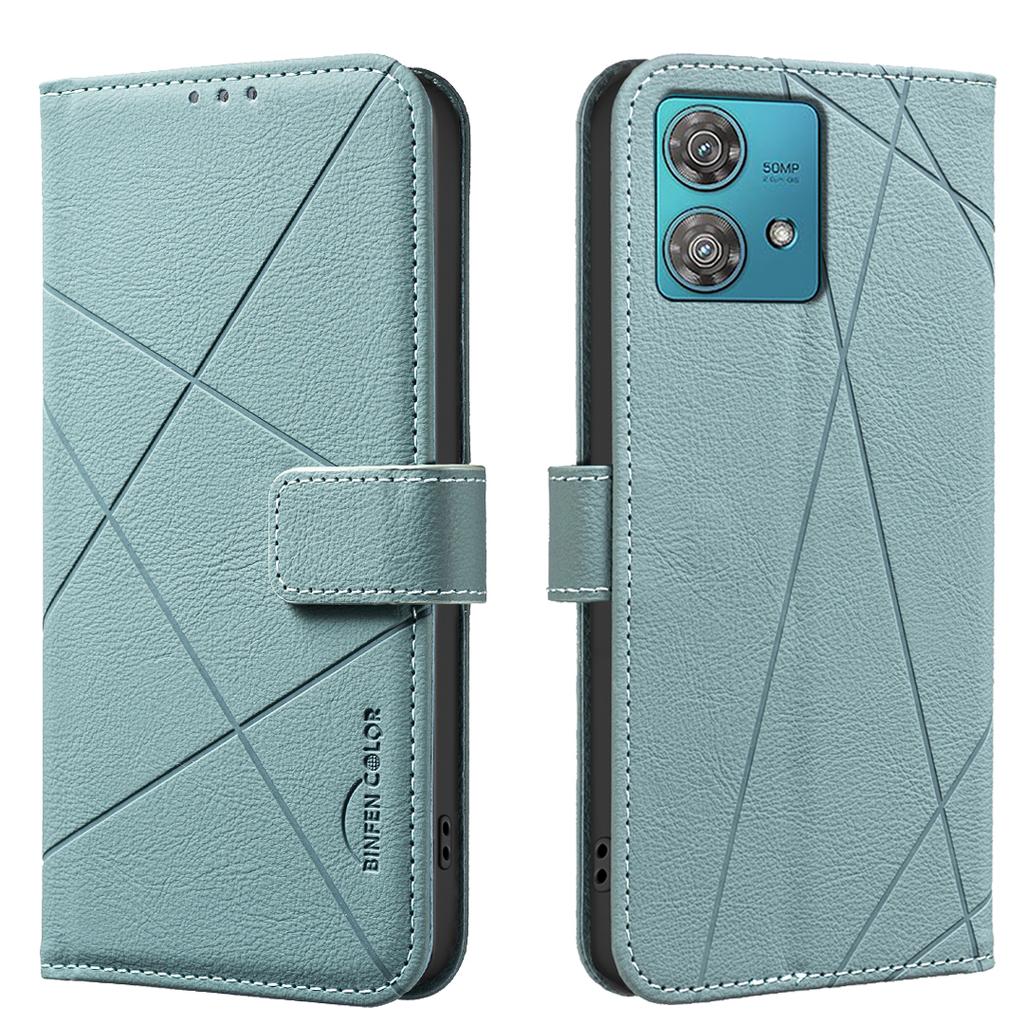 For Motorola Edge 40 Neo 5G Case BINFEN COLOR BF35 Geometry Imprinted Leather Phone Cover RFID Blocking Wallet Stand