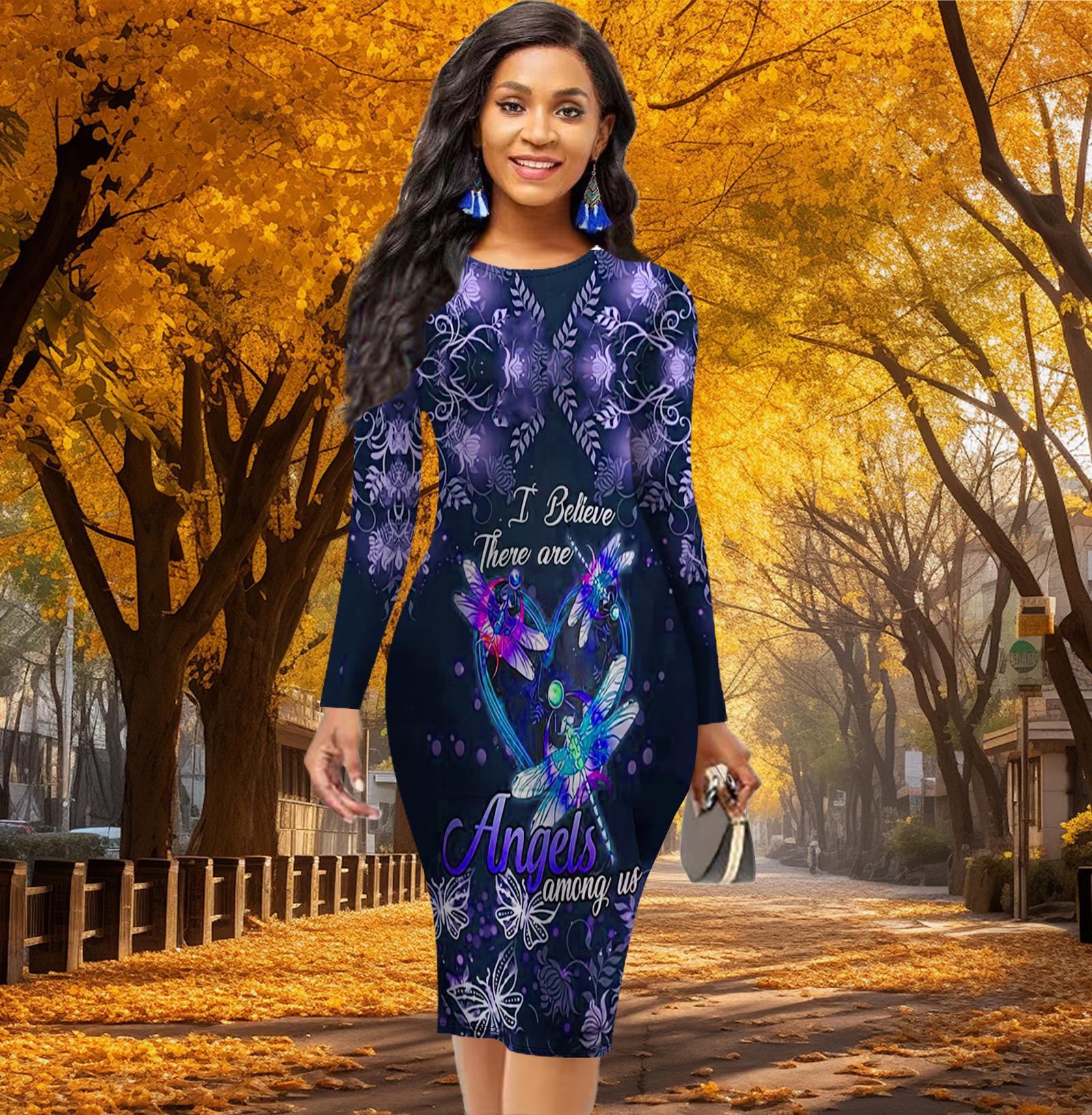 

Длинный рукав, облегающее офисное платье с принтом в виде стрекозы и сердца, элегантное облегающее платье 8XL оранжевый