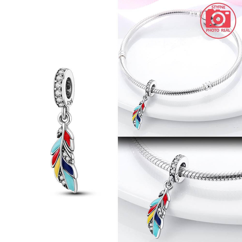 Colorful Lucky Feather Pendant Copper Colors For Charms Copper Colors Original Bracelet For Jewelry Making