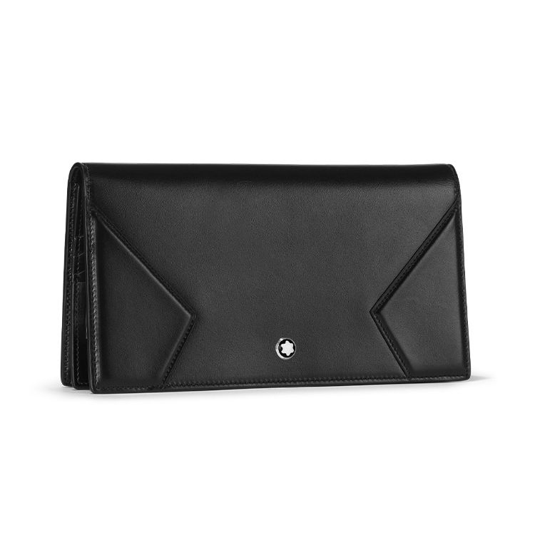 Montblanc Meisterstück Series Logo Snap Closure Grain Calfskin Clutch Mini Men clutch Black 129903