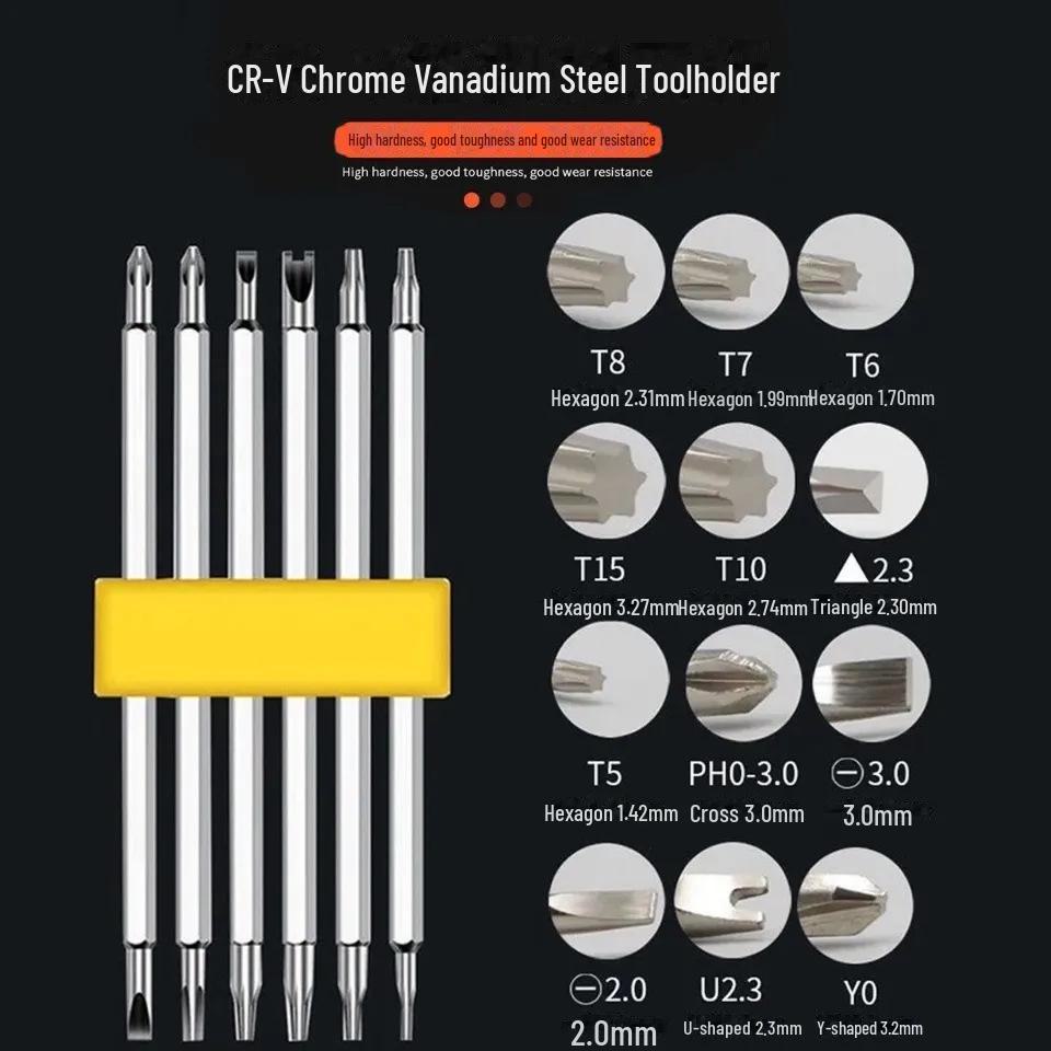 Sada 12 multifunkčních šroubováků kalených v CR-V provedení se speciálními, švestkovými a trojúhelníkovými šroubováky (6 kusů)