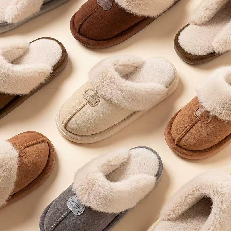 New High-end Cotton Slippers Women's Winter Plush Warm Home Indoor Couple Men's Home Thick Bottom Non-slip