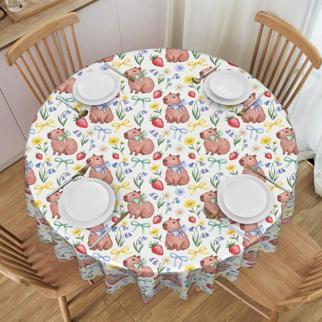 Round Capybara Funny Colourful Creative Tablecloth 70 inches Kitchen Dinning Table Cloth Waterproof Table Cover