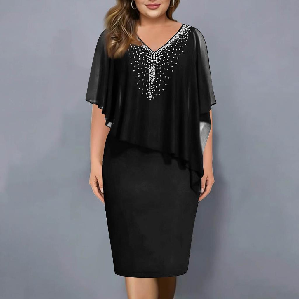 Women's Casual Loose Fit V-Neck Sleeveless Shawl Collar Bodycon Plus Size Dress