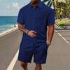 Men's Summer Solid Color Pocket Short Sleeve Button Lapel Shirt Shorts Set