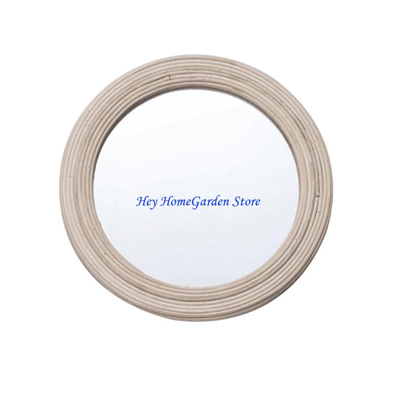 652F Rattan Round Wall Hanging Mirror Bohemian Macrame Wooden Bead Circle Tapestry