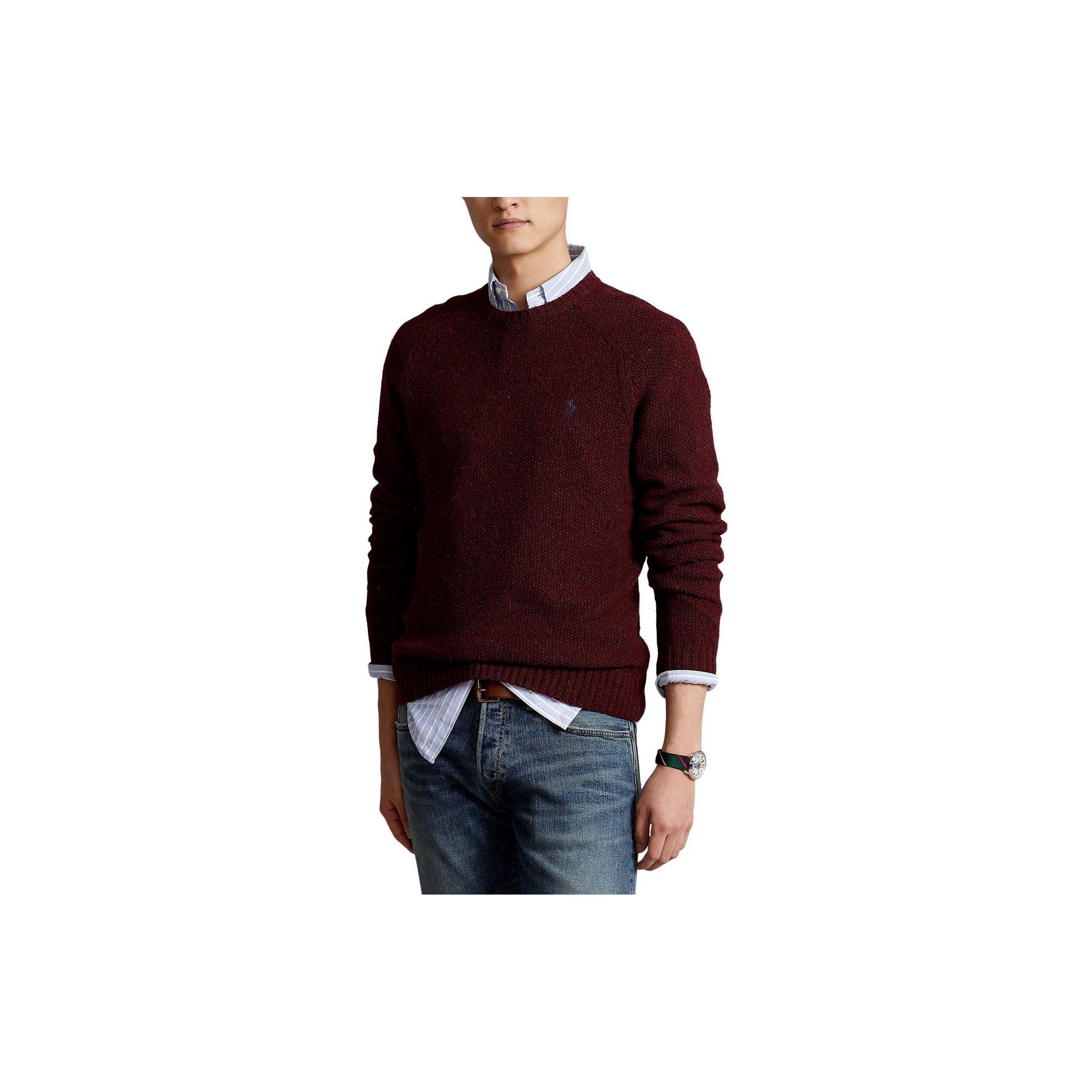 

Polo Ralph Lauren FW22 Однотонный пуловер с круглым вырезом и вышивкой логотипа Мужской свитер Бордовый 710878350-005 M