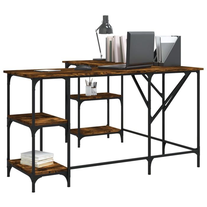 VidaXL Bureau, Table d'Ordinateur avec Étagères, Bureau d'Ordinateur avec Pieds, Table d'Écriture Chambre, Industriel, Chêne 837594