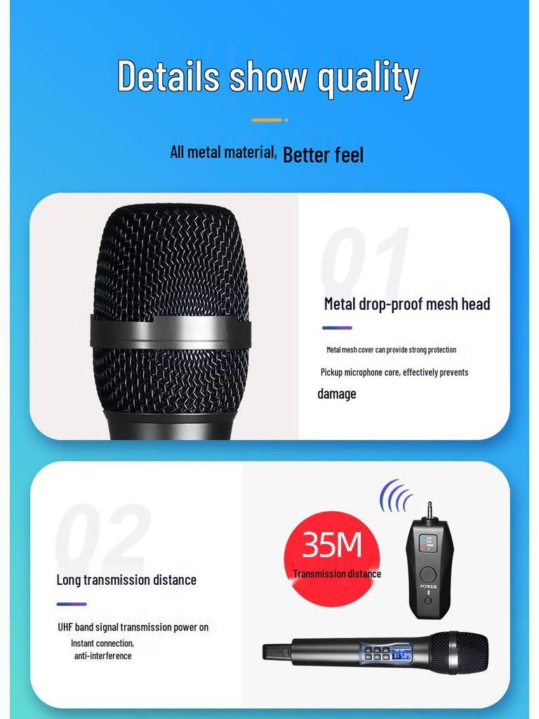 Universal Rechargeable Wireless Bluetooth Microphone with Professional Reverb for Smart Singing and Stage Performance