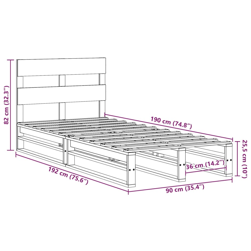 Solid Wood Bed Frame Without Mattress Wax Brown 90x190 Cm Pine Wood