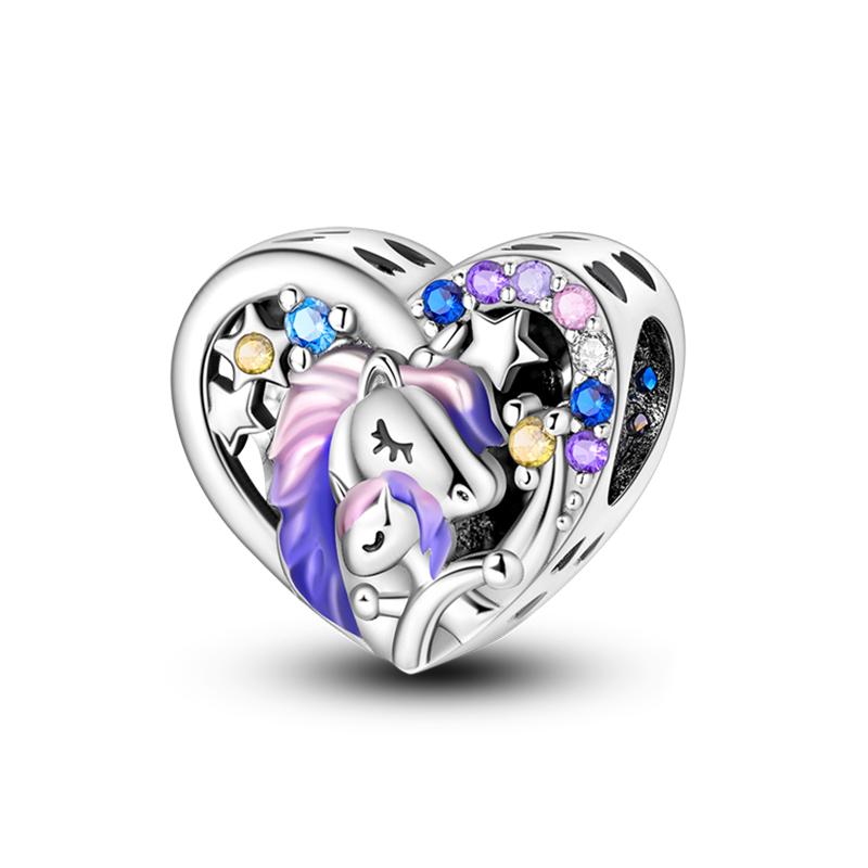 Sweet Romance 925 Silver Rainbow Unicorn Charms Beads Fit 3mm Bracelets DIY Jewelry Making Shining Dreamy