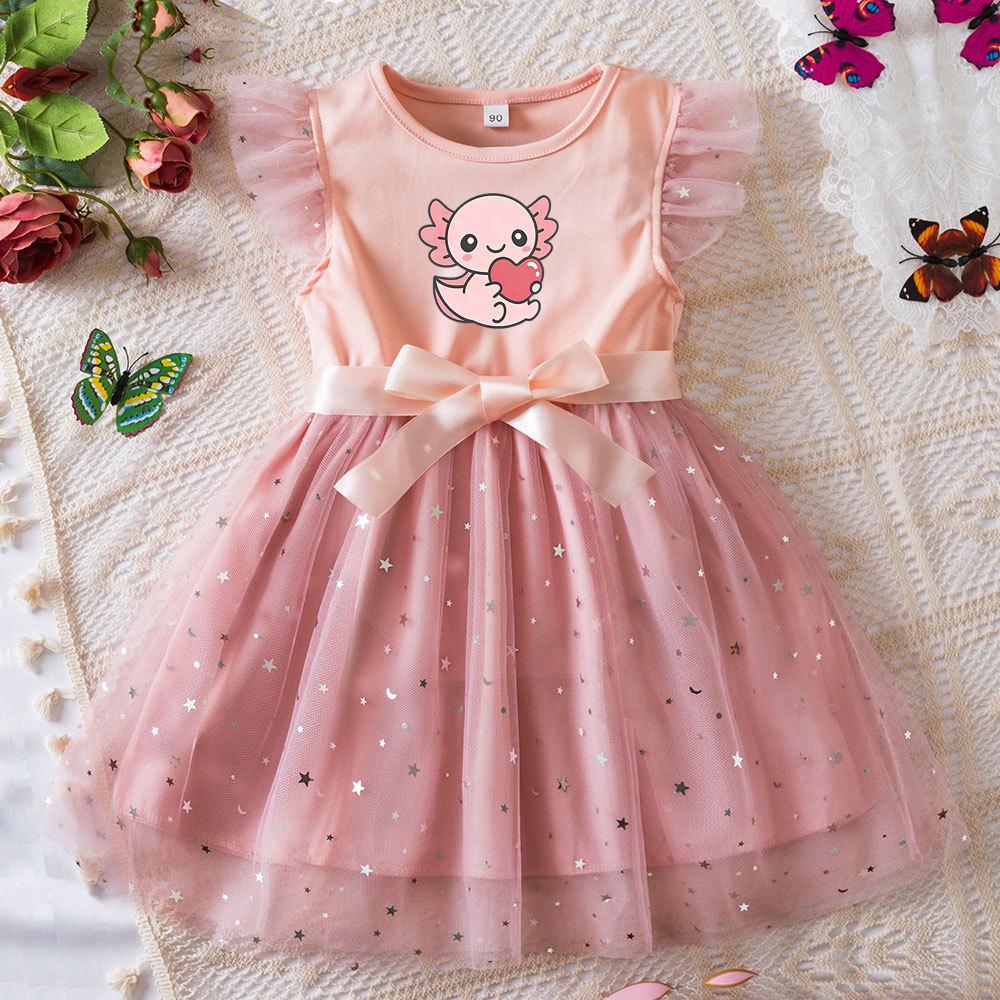 Hexagonal Dragon Princess Dress Butterfly Mesh Tutu Gown Girls Birthday Party Toddler Summer Outfit