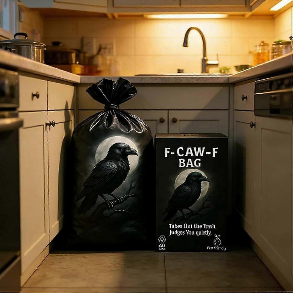 F-CAW-F Trash Bags, Funny Crow Garbage Bags, Leak-Proof & Tear-Resistant Drawstring Waste Bags for Kitchen, Office & Home, Sarcastic Raven Design Nove