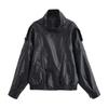 Giacca da Donna Autunnale in Ecopelle Chic con Zip e Revers a Punta Manica Lunga Giacca Capospalla