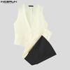 INCERUN Two Pieces Men Sleeveless Waistcoats Long Stitching Flare Pants Sets
