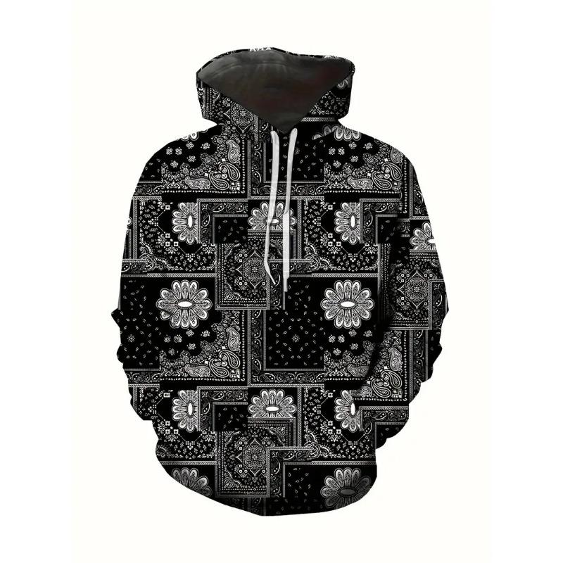 Creative Cashew Pattern Printed Hoodie Cool Men's Hoodie Men's Casual Flat Design Hoodie Paired With Kangaroo Pocket Streetwear
