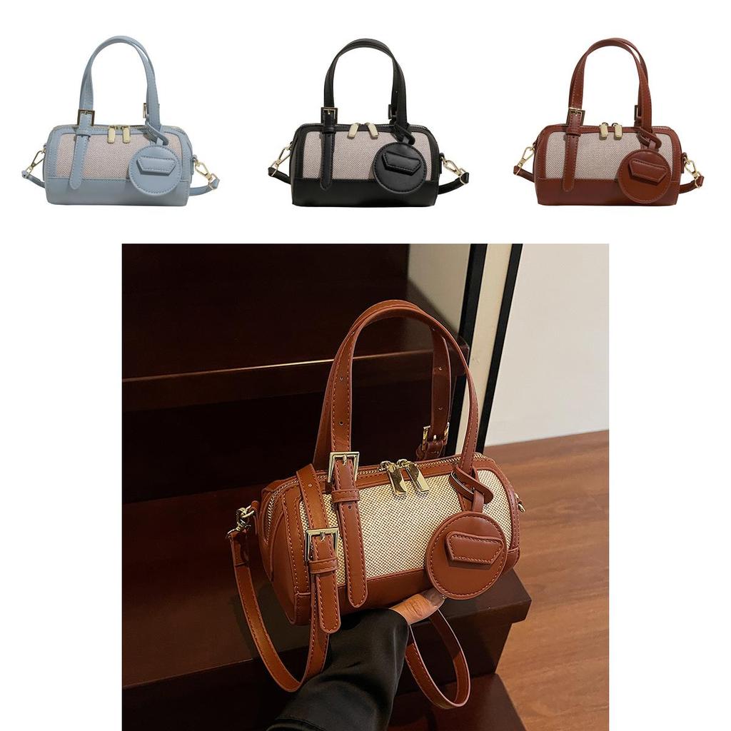 Pu Pillow Bag For Women With Contrast Color Details And Zipper Closure For Casual Daily Wear