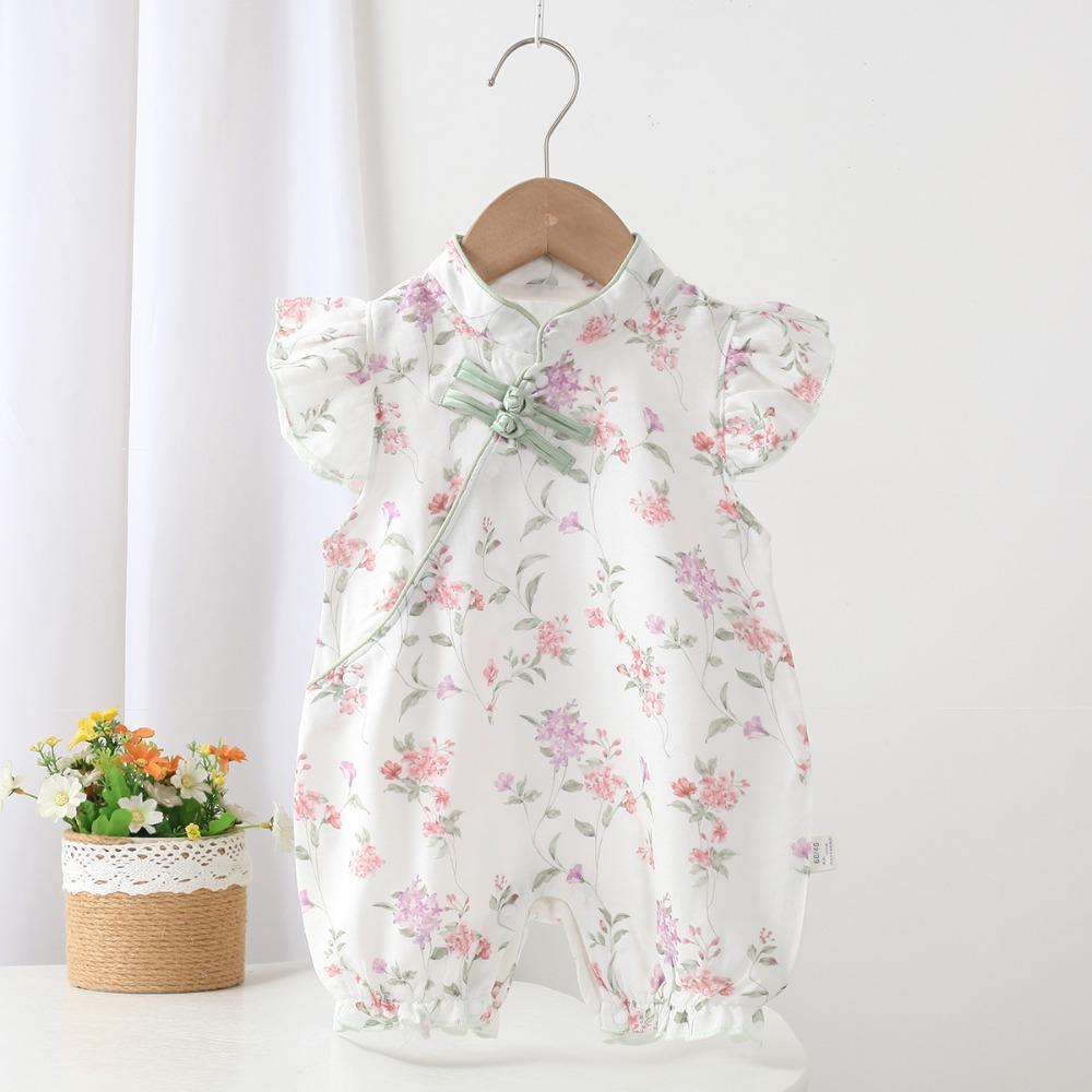 Summer New Baby Clothing Chinese Style Thin Short Sleeve Jumpsuit Cool and Breathable Baby Girl Clothing