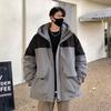Winter new hooded feather tooling color matching fleece clothing fashionable versatile thickened warm and cold resistant couple jacket