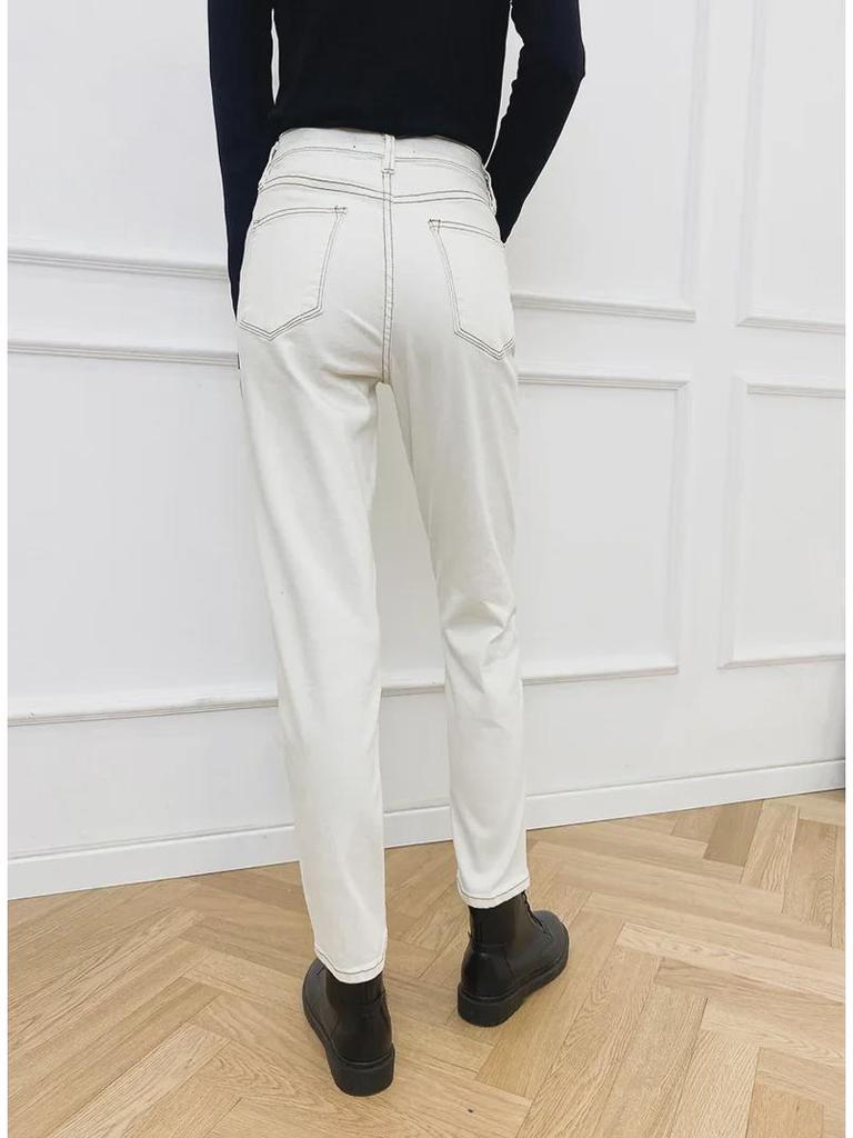 Yellow Floral High-Waist Slim Light Apricot Denim Nine-Point Jeans for Women - 2025 European & American Spring Style.