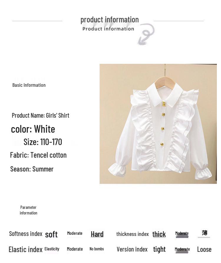 Girls' White Long Sleeve Shirt - Spring/Autumn 2025 Collection for Children