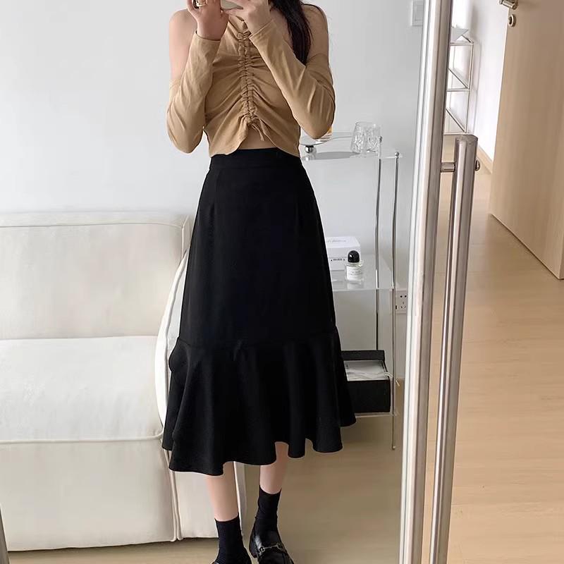 2024 Summer Petite High-Waist Fishtail Midi Skirt - Slimming, Irregular Hem