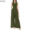 Women Elegant V-Neck Casual Sleeveless Wide Leg Jumpsuits